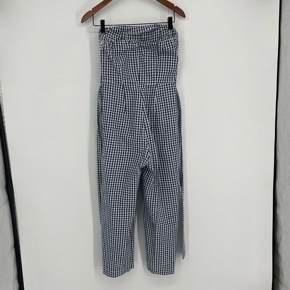 Kenar Gingham blue white checkered strapless jumpsuit waist tie  100% cotton XS - Picture 4 of 16
